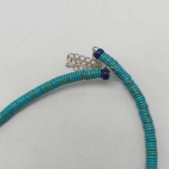 Heishi Turquoise Openwork Silver Tone Pendant Necklace With Adjustable Chain - Picture 4 of 6